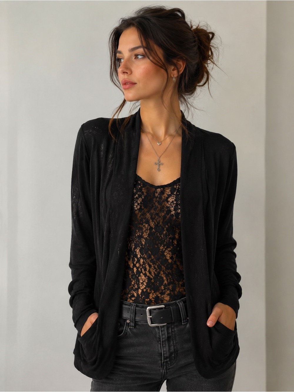 Vintage y2k wet seal black lace cardigan Whimsigoth Fairygrunge Med Large USA